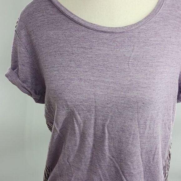 LOFT T Shirt Purple Cuffed Sleeve Relaxed Constrast Fabric Lounge Womens Size XS - Picture 3 of 7